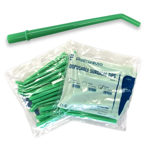 100 aspiradores quirúrgicos dentales grandes, puntas de succión verdes, 1 4 pulgadas de diámetro, 4 bolsas de 25