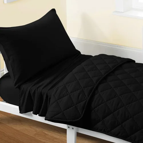 Vista 24 de FLXXIE Juego de ropa de cama para niños pequeños, juego de sábanas de microfibra para cuna, juego de ropa de cama para cuna de 4 piezas, incluye