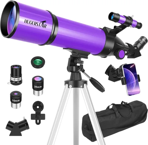 Telescopio, telescopio para adultos y niños y principiantes de astronomía, apertura de 80 mm, longitud focal de 600 mm, telescopio refractor