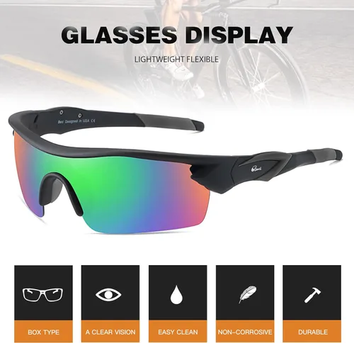 Vista 3 de Bevi Polarized Sports Sunglasses TR90 Unbreakable Frame for Men Women Running Cycling Golf Baseball