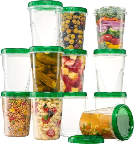 Vista 10 de PLASTICPRO Paquete de 6 recipientes de almacenamiento de alimentos con tapa giratoria con rosca verde, recipientes reutilizables de 4 onzas