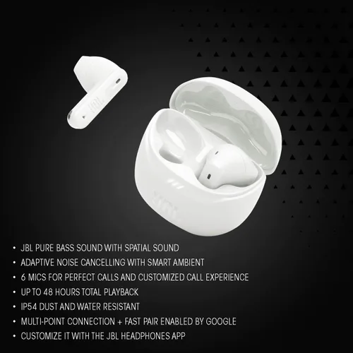 Vista 3 de JBL Tune Flex 2 - Auriculares inalámbricos con cancelación de ruido con sonido espacial JBL y tecnología ambiental inteligente, 6 micrófonos