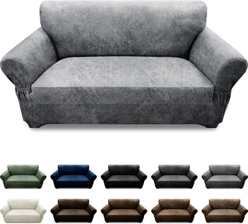 Vista 106 de Fundas para Sillón de 2 Piezas con Cojín en T, Fundas de Aspecto de Cuero para Sofá, Fundas para Sillas, Protector de Muebles Elástico, Funda