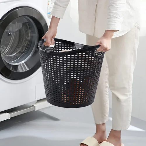 Vista 4 de Cesta de lavandería flexible de plástico de 40 L, cesta de lavandería negra con asas, 6 paquetes