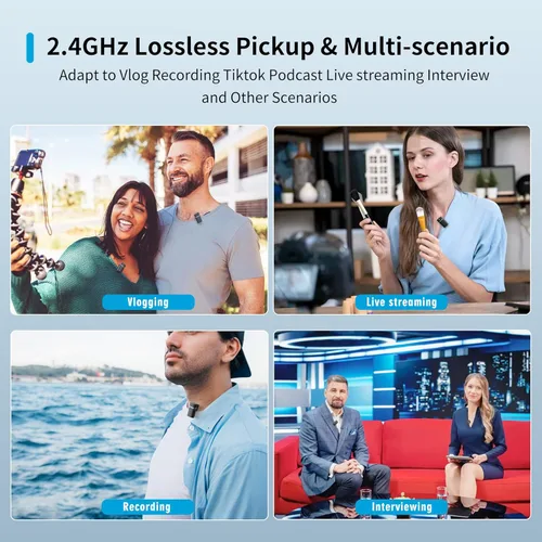 Vista 5 de Micrófono Lavalier inalámbrico 3 en 1 – Mini micrófono de solapa con adaptadores reemplazables compatible con cámara iPhone Android – Excelente