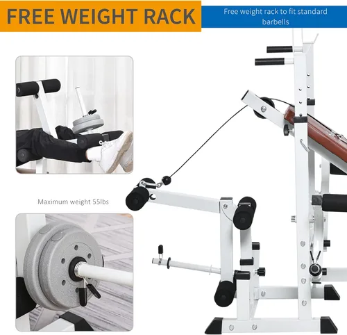 Vista 5 de Soozier Soporte de pesas de cuerpo completo para múltiples ejercicios con prensa de banco, extensión de piernas, banda de resistencia a moscas