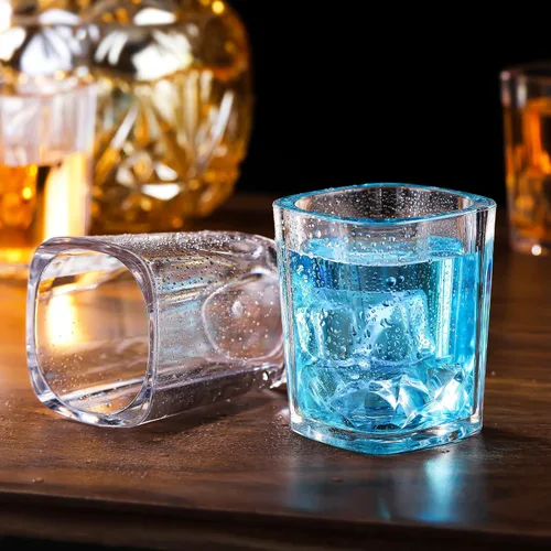 Vista 6 de Dingion Paquete de 24 vasos de chupito de base pesada a granel de 2 onzas de acrílico transparente cuadrado, vasos de chupito, tequila, espresso