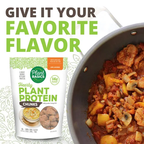 Vista 5 de Plant Basics - Proteína vegetal abundante, trozos sin sabor, 1 libra, condimento a base de plantas, como el pollo, 2 onzas, sin OMG, sin gluten