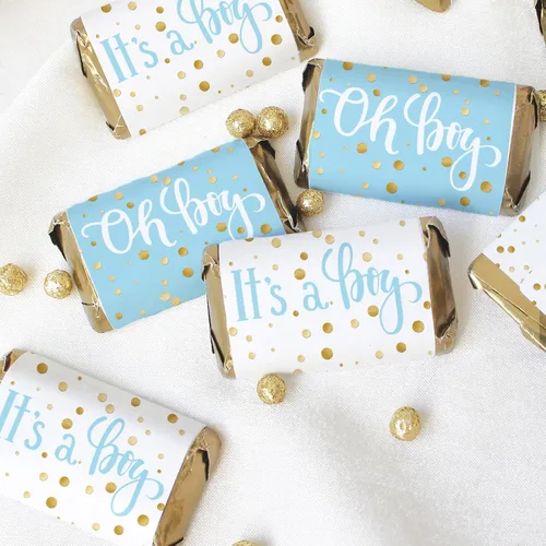 Vista 6 de Mini envoltorios de barra de caramelo con texto en inglés "It's a Boy" con texto en inglés "It's a Boy