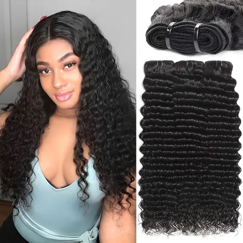 Vista 6 de Manojos de cabello humano rizado rizado paquetes de cabello humano rizado ondulado 4 paquetes de cabello humano 1.76 oz/paquete 8A sin procesar 1b