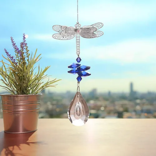 Vista 2 de WEISIPU Prisma atrapasoles de cristal – Atrapasoles de libélula para ventanas colgantes de arco iris para ventanas, decoración de árbol de Navidad