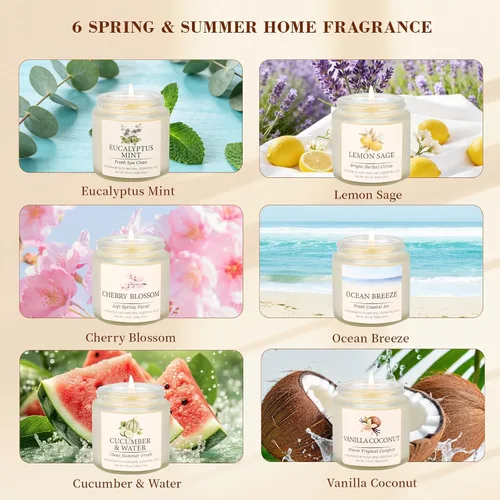 Vista 2 de Spring Summer Scented Candles Set, Soy Candles for Home, 6 Pack Candle Gift Set - Gifts for Women Mother's Day, Aromatherapy Candle, 21 oz Scented