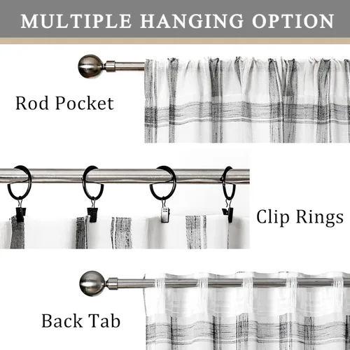 Vista 5 de Randall Par de paneles de cortinas de lino para sala de estar de 63 pulgadas de largo, con pestaña trasera, bolsillo para barra, semitransparentes