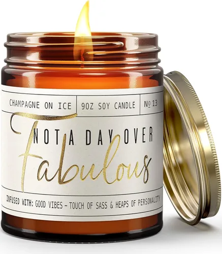Regalos de cumpleaños para mujeres Amistad - Vela de soja "Not a Day Over Fabulous", con champán sobre hielo | Regalos de cumpleaños 40, 50, 60, 70
