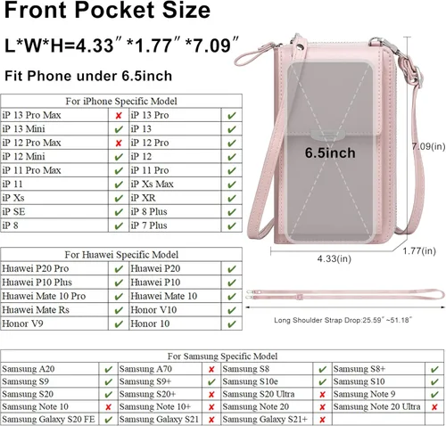 Vista 3 de Kukoo Bolsa cruzada para mujer, tamaño pequeño para teléfono celular, con ranuras para tarjetas de crédito