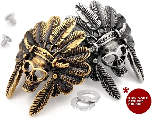 Vista 4 de CRAFTMEMORE Indian Skull Concho Tornillo Atrás Cabeza India Tribal Jefe Conchos Leathercraft 2pcs 1-34 Pulgadas CHS21 (Plata)