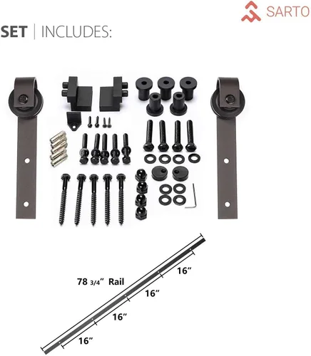Vista 3 de SARTODOORS - Puerta de granero resistente de 32 x 80 pulgadas de vidrio esmerilado 3 Lites Lucia 2552 blanco mate Juego de perchas de riel