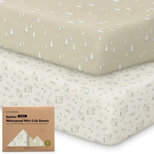 Vista 13 de 2 Sábanas para Pack and Play, Sábanas Impermeables para Mini Cuna Ajustables - 38x26 pulgadas Sábanas de Algodón Orgánico Pack N Play para Colchón