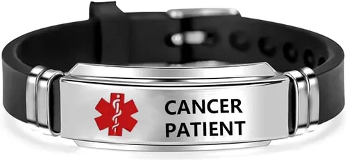 Vista 15 de NanMuc Pulsera de identificación de alerta médica roja de primeros auxilios de emergencia grabada con láser Alerta de salud ajustable pulsera