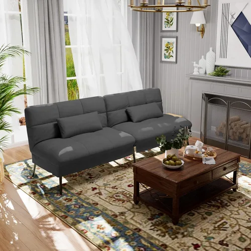 Vista 3 de COMHOMA Sofá cama convertible, sofá de tela de 72 pulgadas con respaldo ajustable, sofá biplaza reclinable para sala de estar, juego de futón (negro)