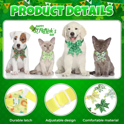 Vista 3 de Yunsailing 100 corbatines para perros del Día de San Patricio a granel con collar ajustable, corbatín para gato, collar de cuello para mascotas