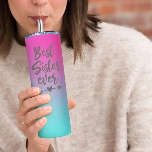 Vista 2 de Regalos de cumpleaños para hermanas, mejor hermana de la historia, regalos del hermano 20oz Vaso delgado para cuñada, regalo para hermanastras
