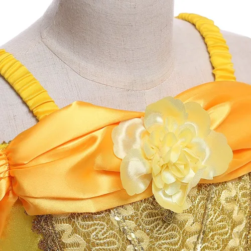 Vista 36 de FMYFWY Disfraz de princesa de Bella para niñas, disfraz de belleza y bestia, Halloween, Navidad, boda, cumpleaños (accesorios)