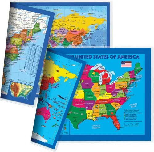 Vista 9 de Mapa de escritorio de 2 caras con laminación duradera (1 paquete: EE. UU. y mundo centrado en EE. UU. 17.5 x 11.5 pulgadas)