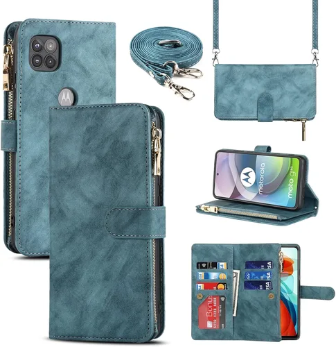 Funda tipo cartera para Motorola Moto One 5G Ace 2021 para mujeres y hombres con tarjetero, Moto G 5G 2020 Crossbody con correa para el hombro,