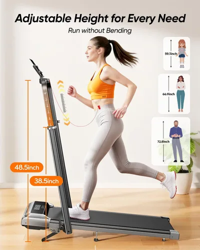 Vista 2 de Acezoe Walking Pad with 12% Incline & Height-Adjustable Handlebar, 5-in-1 Foldable Treadmill for Home & Office, Portable Under Desk Treadmill with