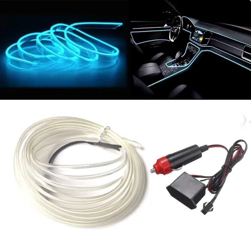 Vista 25 de MaxLax Tira de Iluminación LED de Neón Azul para Interior de Auto - 9.84 Pies de Cable EL de 12V Flexible con Protección de Fusible Integrada