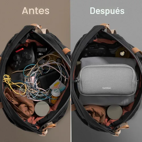 Vista 4 de tomtoc Estuche Organizador Electrónico de Viaje, Bolsa Táctica Resistente al Agua de Doble Compartimento para Organización de Cables, Almacenamiento
