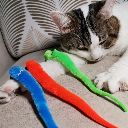 Vista 2 de Recambios de gusano de juguete para gatos, 24 piezas interactivas para gatos de interior 24 piezas de recambios de gusanos