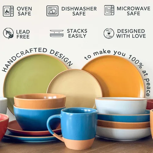Vista 4 de Mora Ceramic Artisan - Tazones mate para cocina de 28 onzas, juego de 4 cuencos para cereales, ensaladas, pastas, sopas, postres, etc. Apto