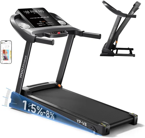Cintas de correr para el hogar con inclinación, caminadoras plegables automáticas, cinta de correr con panel de caminata de 8.0 MPH con Bluetooth,
