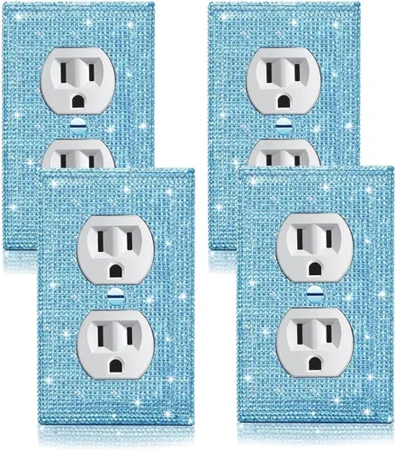 Vista 25 de 4 Piezas Cubiertas de Tomacorriente con Diamantes de Imitación Plateados Brillantes Placa de Pared 1 Gang Toggle Cubierta de Interruptor de Luz