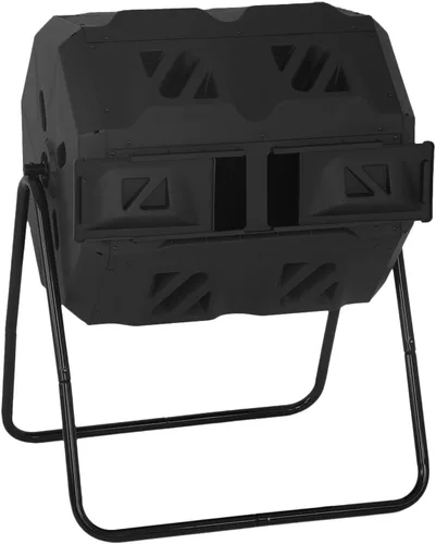 Contenedor de compostaje para exteriores, doble cámara, capacidad de 43 galones, sin BPA, giratorio por lotes, con puertas correderas, compostador