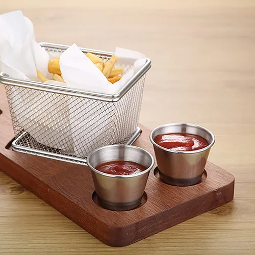 Vista 5 de Paquete de 12 tazas de salsa Ramekin de acero inoxidable de 2.5 onzas, tazas de condimentos individuales redondos, cuencos de salsa de salsa