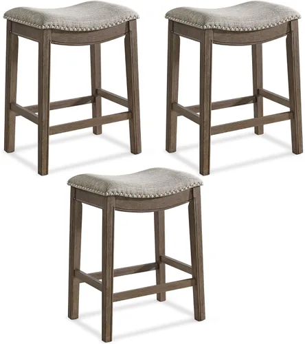 Vista 23 de ROME + OAK Parker Taburete de Mostrador de 26 Pulgadas, Taburete de Cocina sin Respaldo Tipo Silla de Montar en Acabado de Roble Recuperado