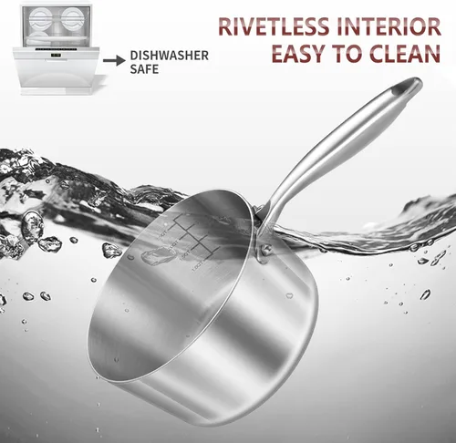 Vista 6 de LOLYKITCH Juego de 3 cacerolas de acero inoxidable de tres capas de 1.5-2.5-3.0 cuartos de galón, ollas de cocina de inducción, ollas con tapas