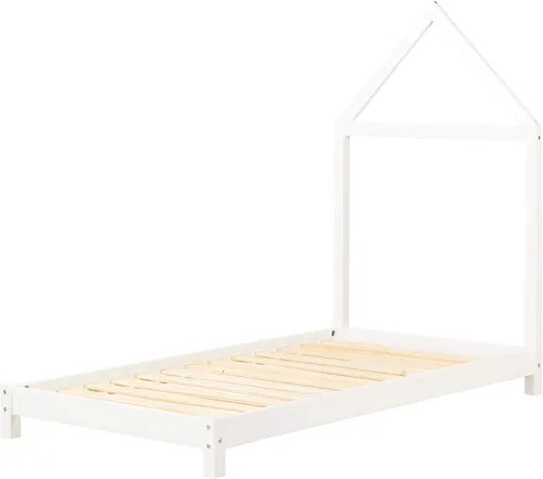 Vista 3 de South Shore Sweedi - Cama con cabecera de marco de casa, tamaño individual, color blanco puro