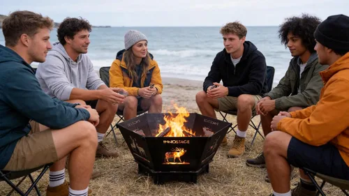Vista 11 de Fogata para campamento, hoguera plegable de 27.5 pulgadas para patio exterior, quema de leña, al aire libre, interior, barbacoa, picnic, hoguera