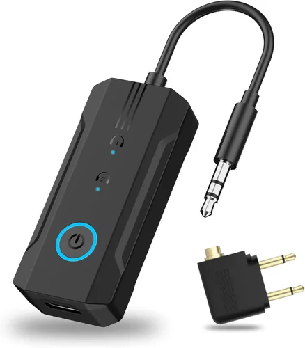 2026 Bluetooth 6.0 Transmitter Receiver, 2-in-1 Airplane Travel Adapter for 2 AirPods/Headphones, 3.5mm AUX for Flight/TV/Car, Compatible with Apple