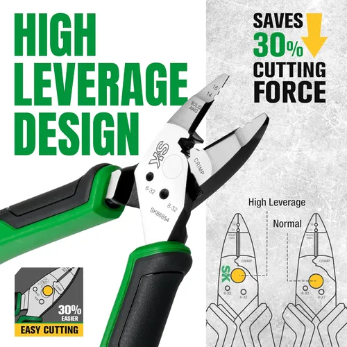 Vista 6 de SK Alicates diagonales multiusos de 7 pulgadas, 5 en 1, construcción de acero CR-V premium, mango ergonómico antideslizante para un agarre cómodo