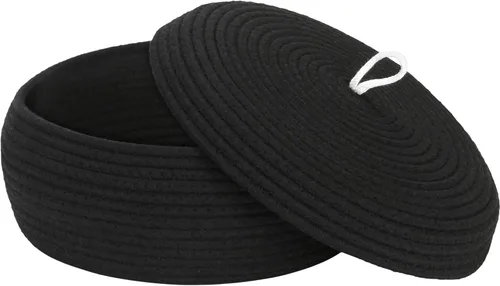 Vista 60 de Sea Team Cesta de almacenamiento redonda de cuerda de algodón con tapa, cesta de almacenamiento tejida con pompones de arcoíris coloridos, maceta