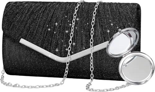 Vista 10 de Bolso de Mano Nocturno para Mujer con Correa de Cadena Intercambiable y Espejo – Bolso de Boda, Egreso y Fiesta