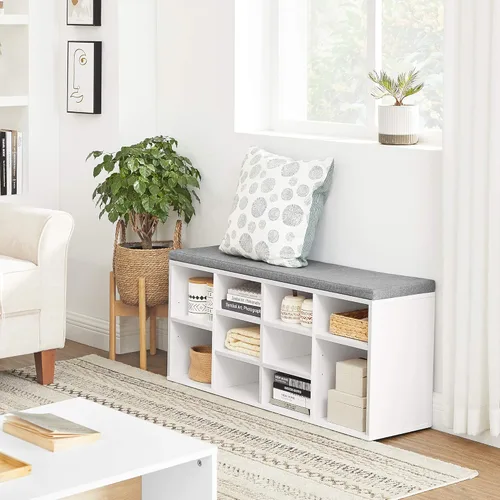 Vista 4 de VASAGLE - Colección CUSTOS - Banco para zapatos, banco de almacenamiento con asiento acolchado, banco de entrada con 10 compartimentos