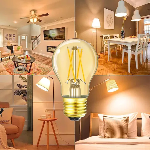 Vista 6 de LEOOLS Bombilla LED ámbar E26 regulable de 6 W igual a 60 W, bombilla LED Edison vintage AC120V 2700K A15 bombilla LED para ventilador de techo