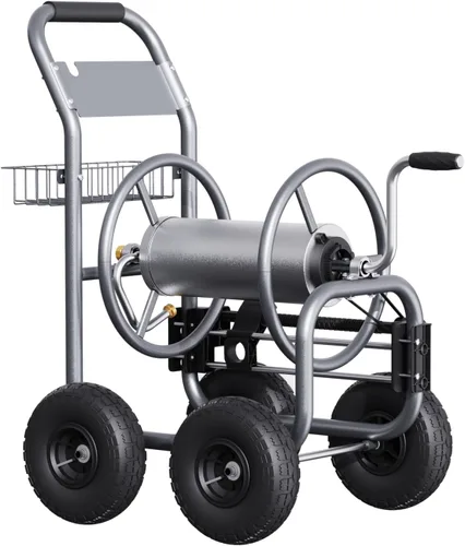 Giraffe Tools Carrete de manguera de jardín, carrito con ruedas resistente, carretes de manguera industriales para exteriores, 250 pies de capacidad