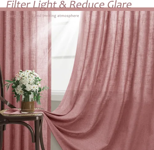 Vista 163 de Aersas Aqua Green Linen Curtains 84 Inches Long 2 Panels Set Back Tab Rod Pocket Living Room Curtain Farmhouse Rustic Light Filtering Hook Drapes